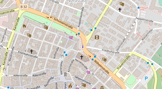 Tagungshotels auf Satellitenbild