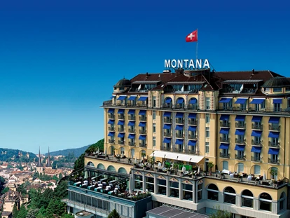 Eventlocations - Tagungstechnik im Haus: Leinwände - Schweiz - Art Deco Hotel Montana - Aussenansicht - Art Deco Hotel Montana - Bankett und Hochzeits-Location